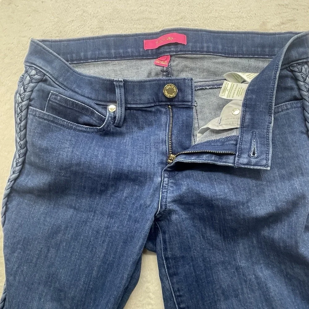 Lilly Pulitzer Jean Sz 8 (30x29) South Ocean‎ Braided Side Detail Low Rise Blue